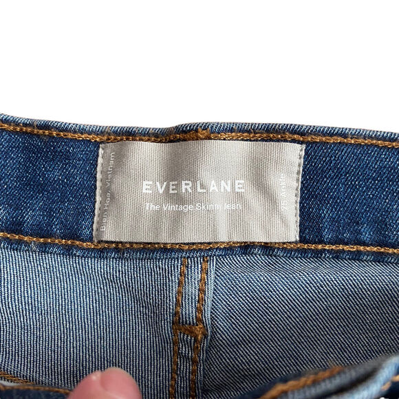 Everlane 25 Vintage Skinny Jean Ankle Raw Hem Button Fly Blue Denim - Picture 2 of 11